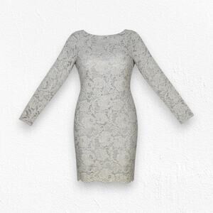 Lauren Ralph Lauren Gold Shimmer Lace Black Label Long Sleeve Short Dress Size 4